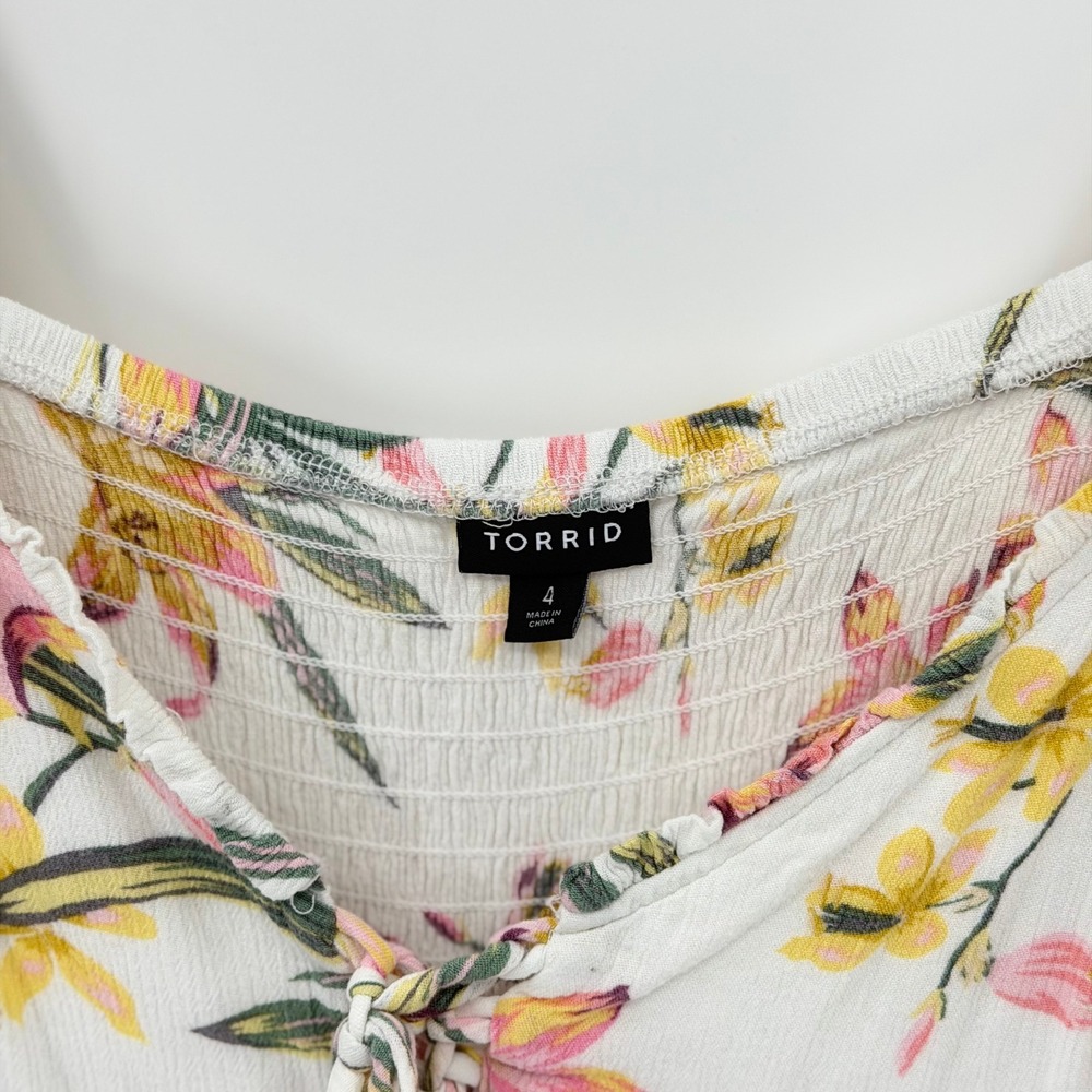 Torrid Plus Size Romantic Floral Babydoll Smocked Cottagecore Blouse Size 4X EUC - Picture 5 of 6